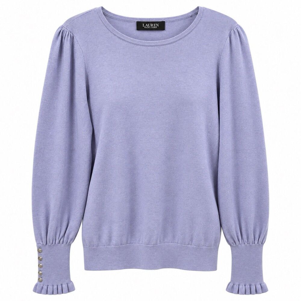 Lauren Ralph Lauren Womens Lavender Purple Ruffle Cuff Button Sweater Sz S/M